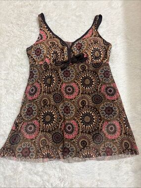 New In Packaging Century Star Brown Elegant V-Neck Mesh Swim Dress Size XL